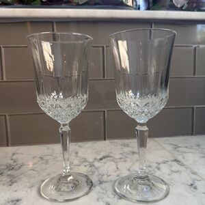 Vintage Delicate Cut Crystal Stemmed Glasses Set Of 2 - Wine or Water Goblets